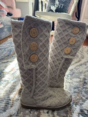 UGG Gray Knit Button-Accent Tall Winter Boots